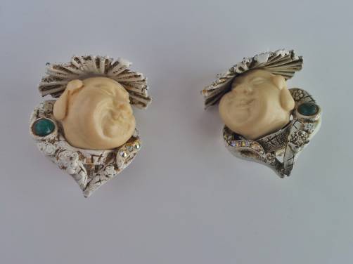 HAR vintage White Chinaman set pin, bracelet & earrings, 1960, American